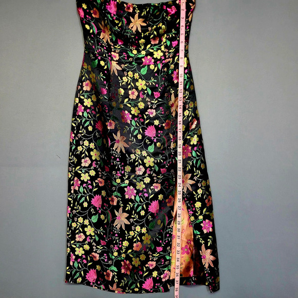 Lulus Dress Womens M Black Embroidered Floral Brocade Strapless Midi Formal New - Picture 8 of 16